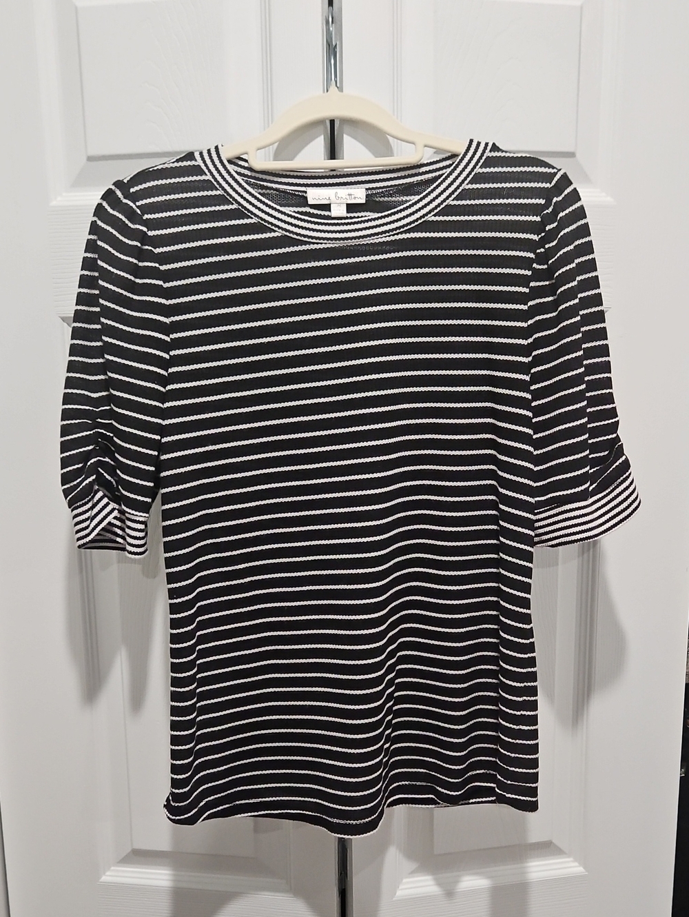 nine britton Black and White Striped Top